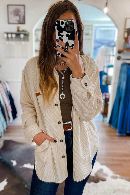 SOLID COLOR LAPEL CASUAL ALL-MATCH CORDUROY SHIRT