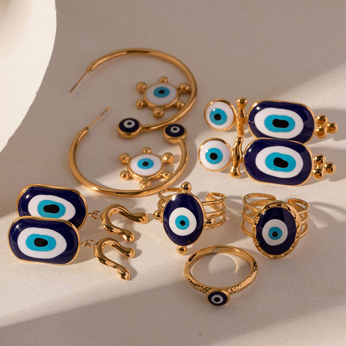 OIL DRIPPING BLUE EVIL EYE PENDANT RINGS,EARRINGS_CWAJE0621