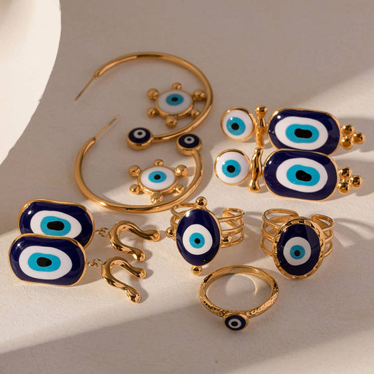 OIL DRIPPING BLUE EVIL EYE PENDANT RINGS,EARRINGS_CWAJE0621