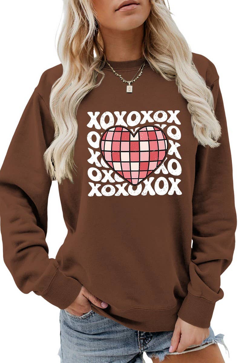 VALENTINE DAY XO PLAID HEART PRINT SWEATSHIRT_CWTSTL0981