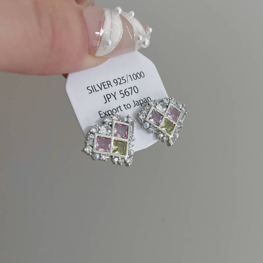 COLORED ZIRCON PEARL HEART EARRINGS