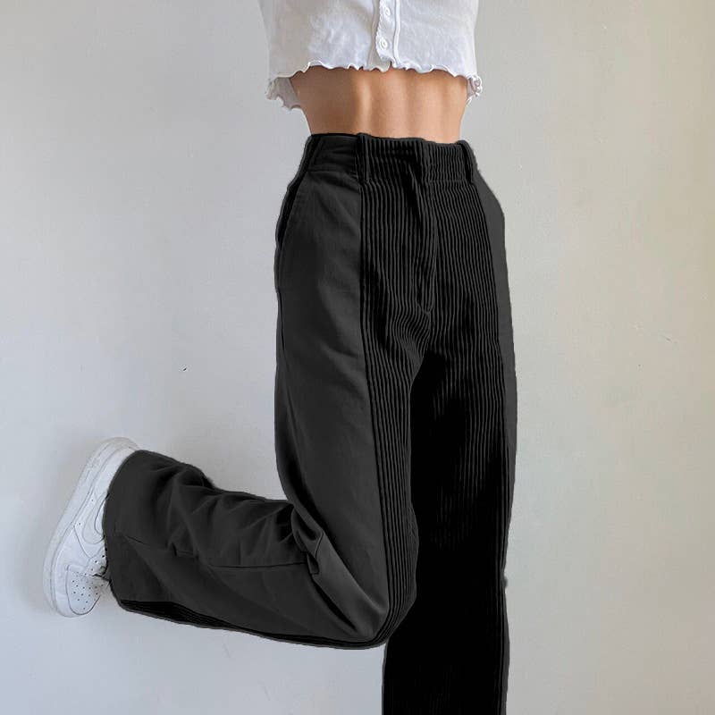 LOOSE-FITTING PANTS SOLID CORDUROY PANTS