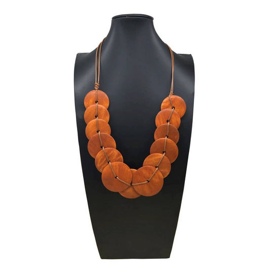 FASHION ROUND WOOD SLICE ADJUSTABLE NECKLACE_CWMM4863