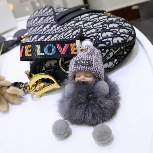 FURRY BALL PENDANT SLEEPING DOLL PENDANT KEYCHAIN