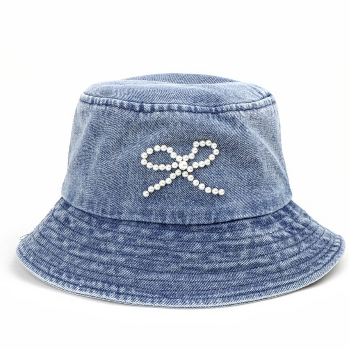 PEARL BOW DENIM BUCKET HAT_CWAH1537