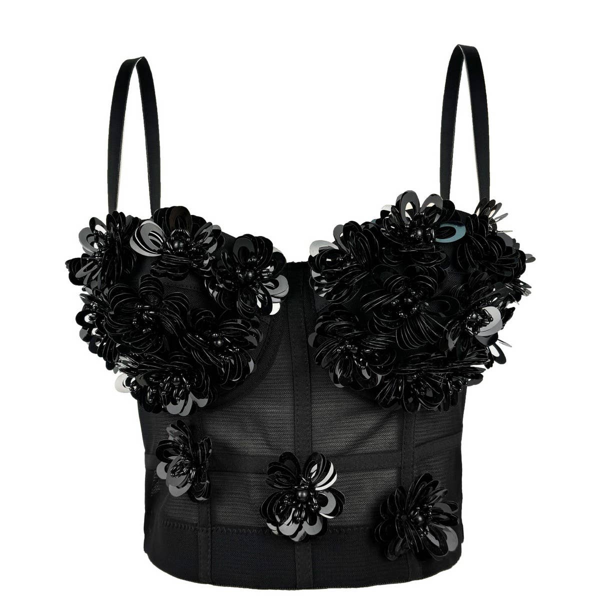 SEXY SEQUINED FLOWER HERRINGBONE CORSET