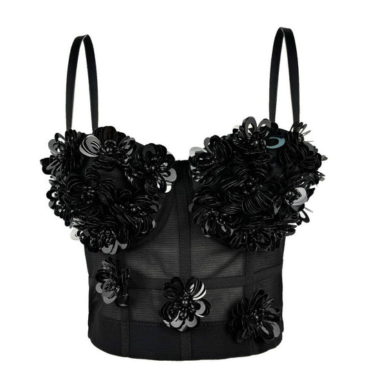SEXY SEQUINED FLOWER HERRINGBONE CORSET