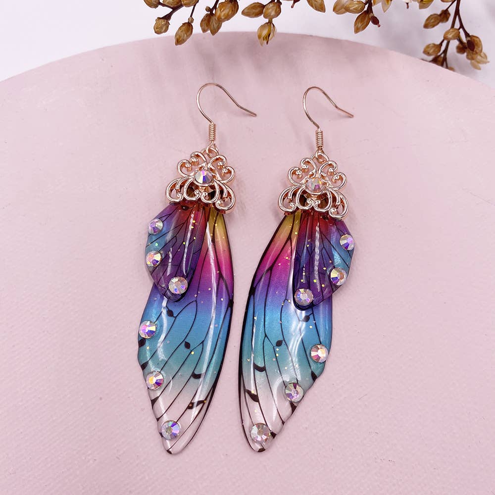 Elegant long earrings with cicada wing wings