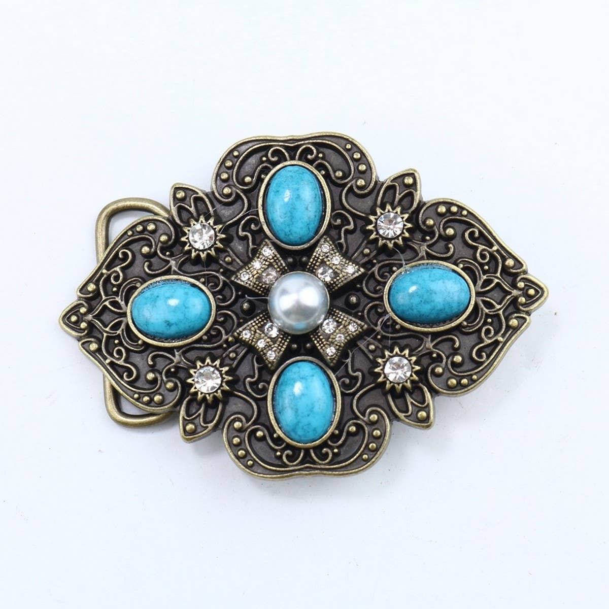 WESTERN BELT BUCKLE WITH TURQUOISE ACCENTS_CWABE0428