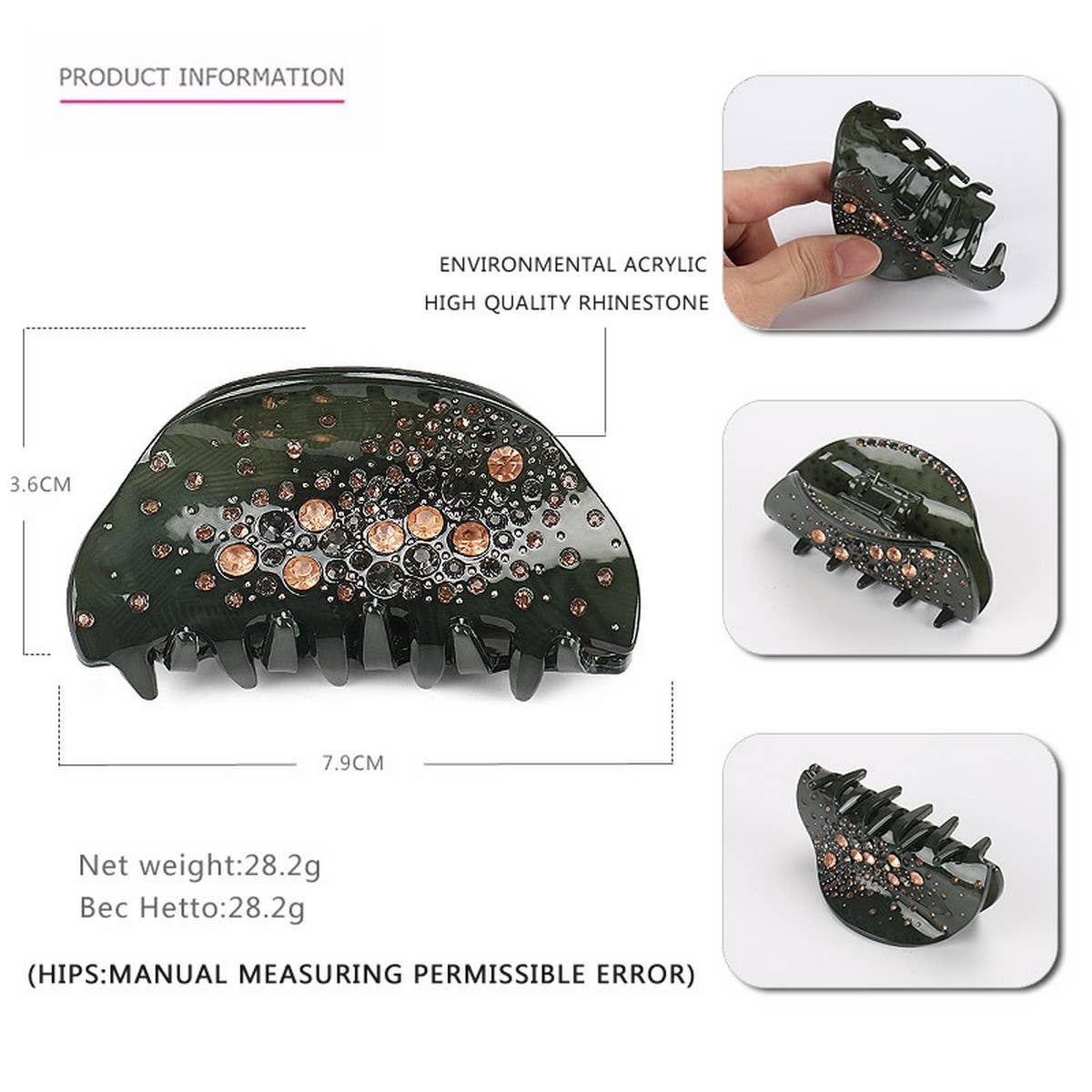 Rhinestone Hair Claw Clip for Ponytail Styling