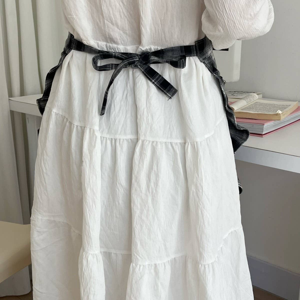 HALF-BODY FALLEN LEAVES PLAID APRON