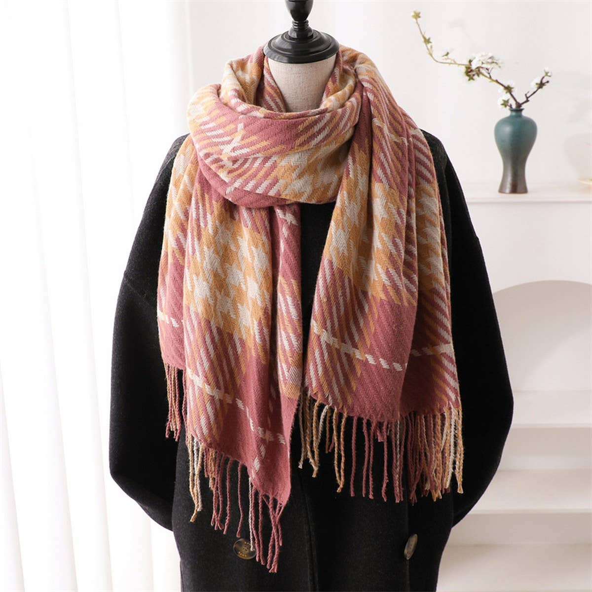 British Plaid Faux Cashmere Scarf for Women_CWASC1444