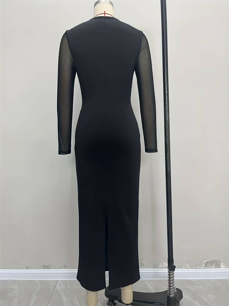 Kink lace mesh splice see-through dress