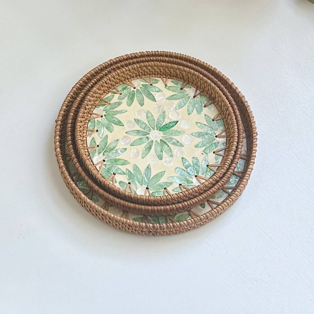 RATTAN COLORFUL SHELL FRUIT TRAY THREE-PIECE SET_CWMM4428