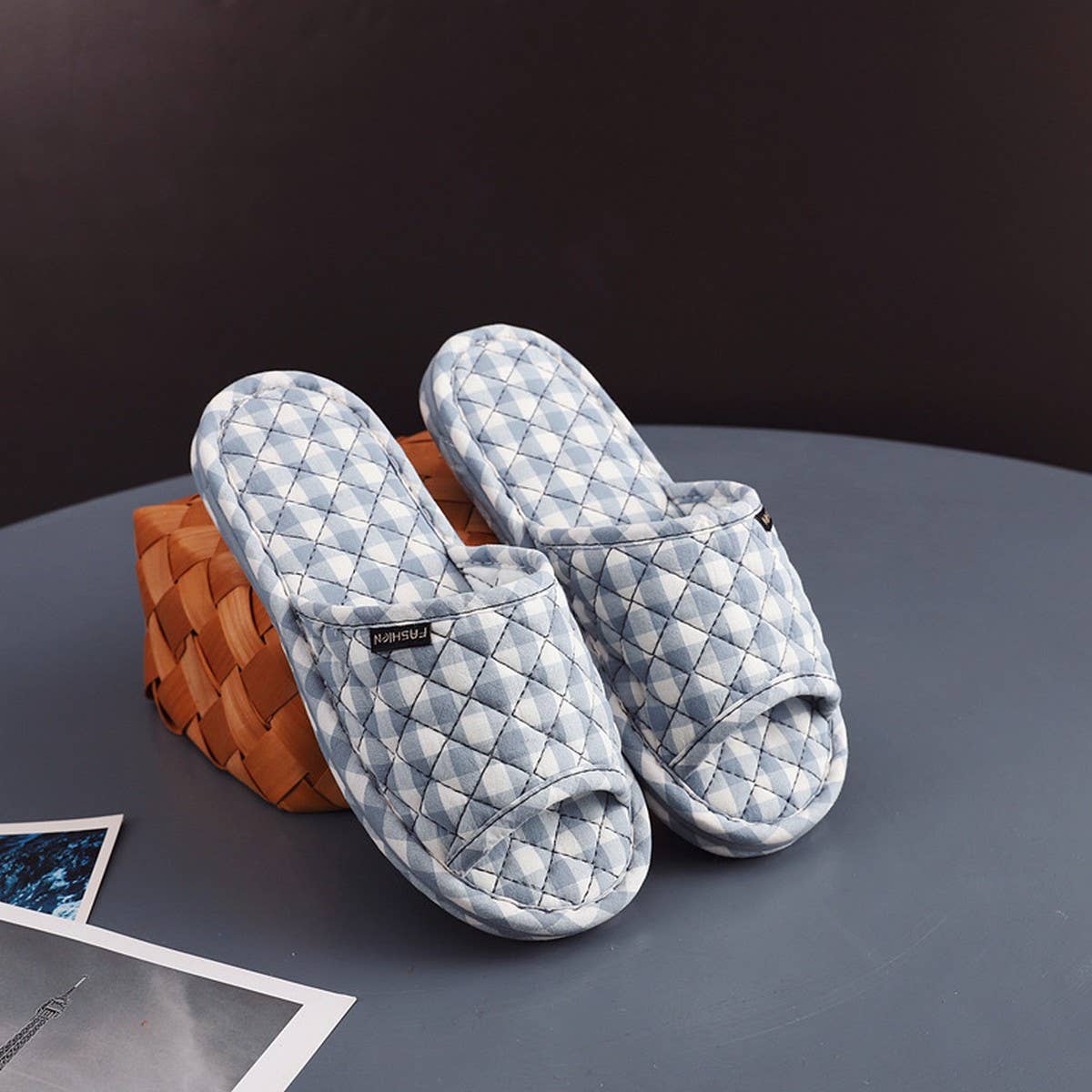 Plaid Cotton Floor Slippers with Thick Fabric Sole_CWSHF0191