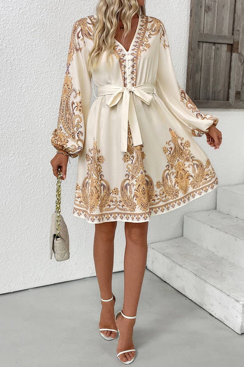 CWDMD01043_BOHO V-NECK TIE WAIST PAISLEY LONG SLEEVE DRESS