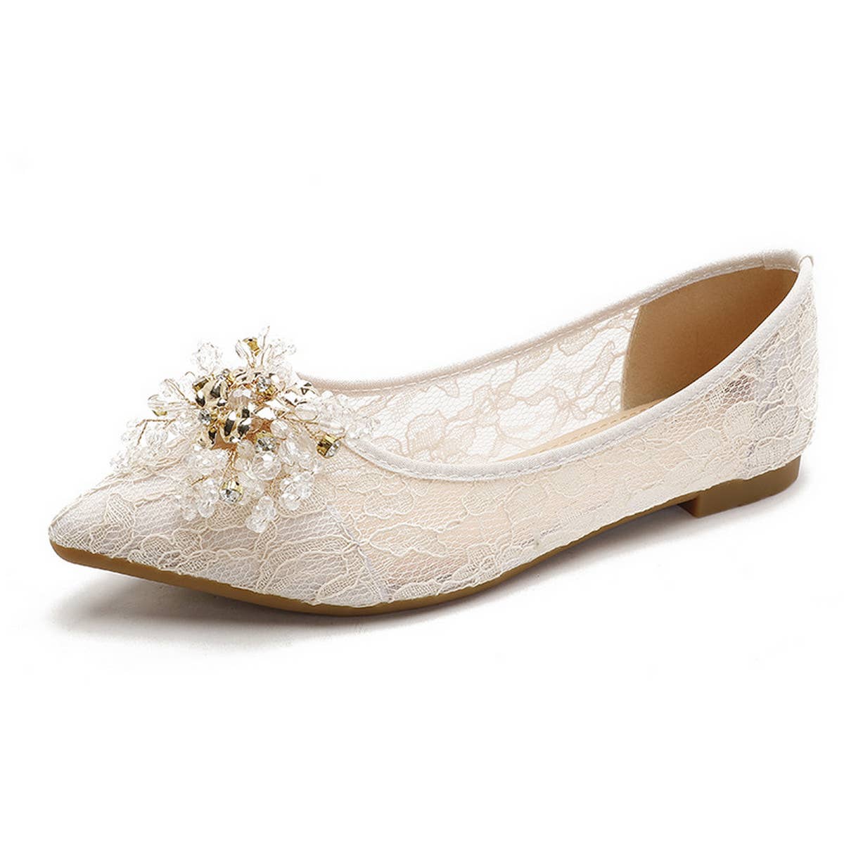 LACE AND RHINESTONE POINTED TOE FLATS