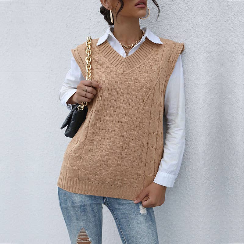 V-neck twisted knit waistcoat