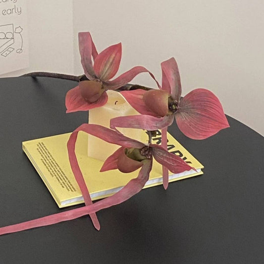 Artificial 3-Head Leafless Slipper Orchid Stem_CWMM6519