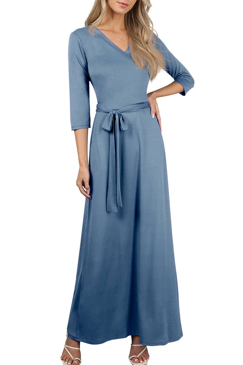 AWDMD283_3/4 Sleeve Knit Long Dress