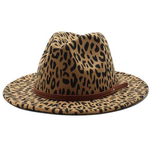 LEOPARD PRINT WOOLEN HAT WIDE BRIM JAZZ HAT_CWAH2565
