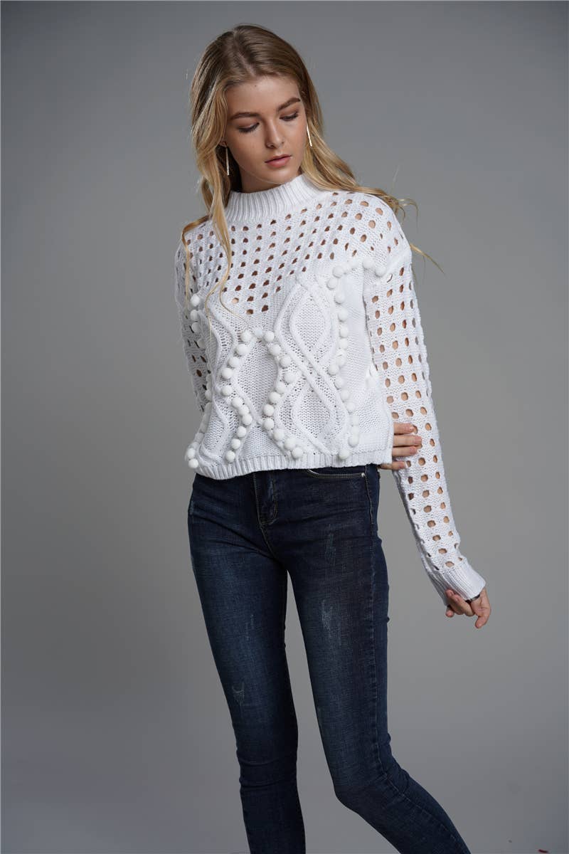 SOLID COLOR LOOSE KNIT CREWNECK PULLOVER SWEATER