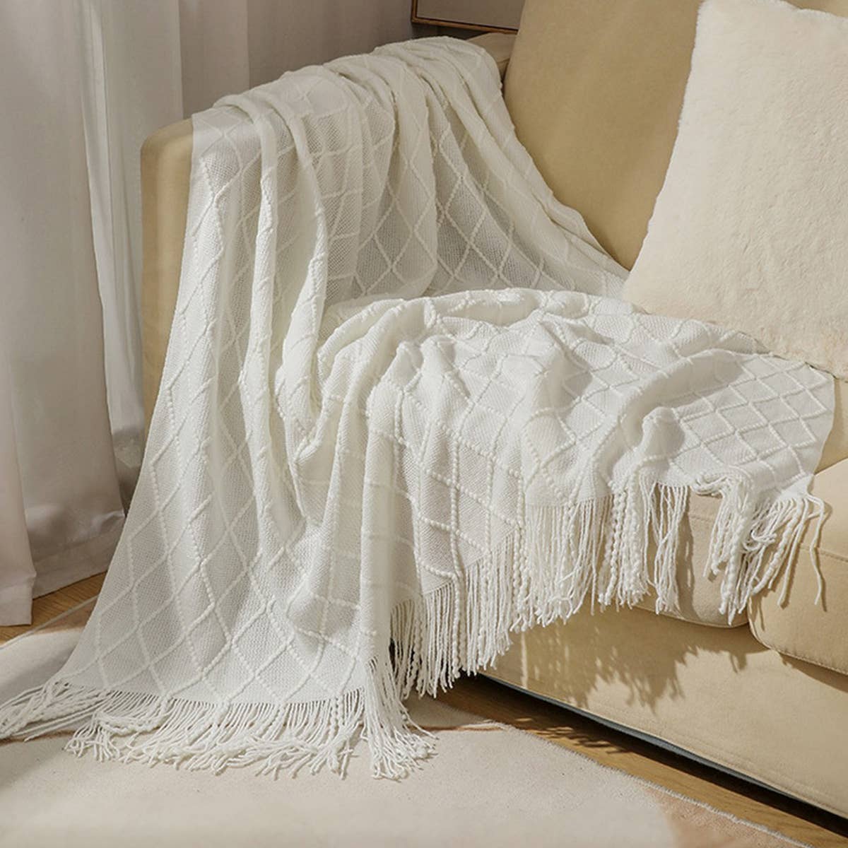 KNITTED TASSEL THIN BLANKET SOFA BLANKET