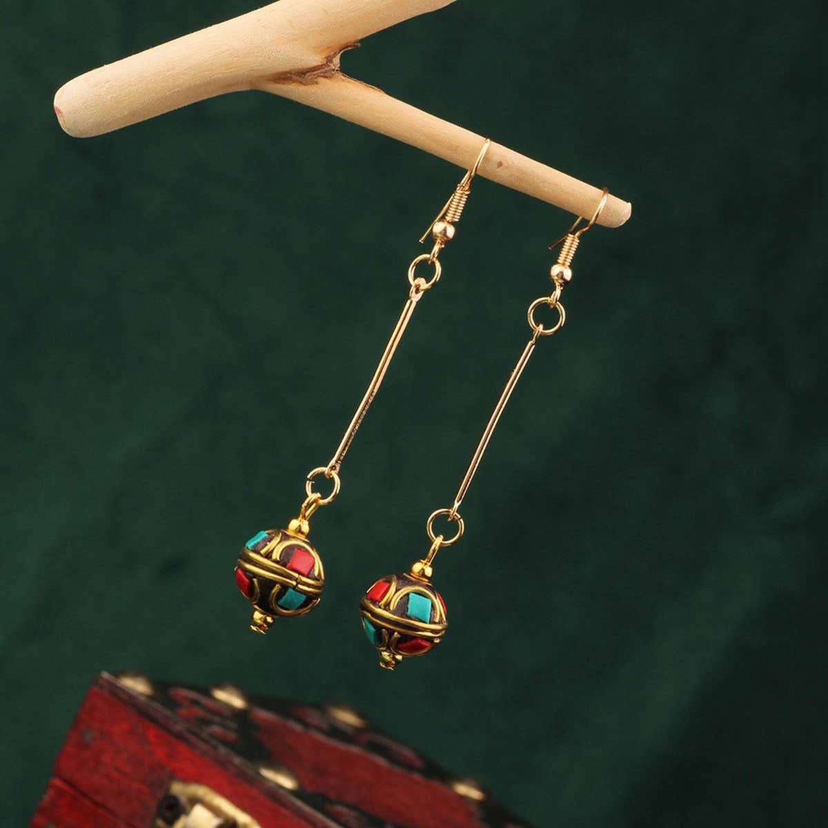 NEW NEPALESE INLAID ETHNIC GEOMETRIC EARRINGS