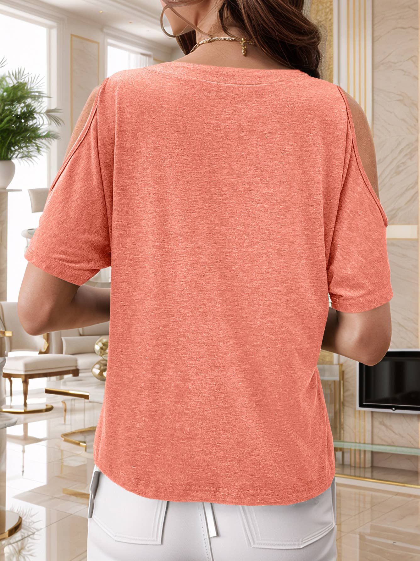 Solid-color off-the-shoulder short-sleeved Top