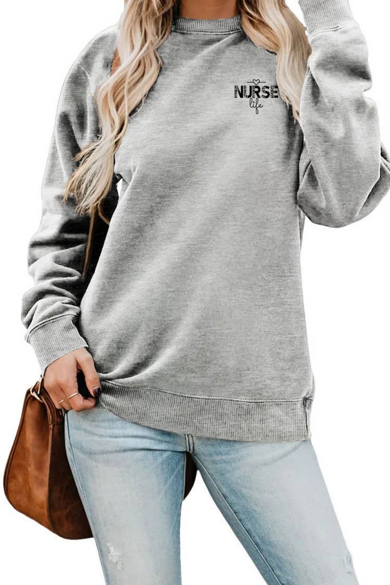 WOMEN NURSE PRINTING RIBBED OVERSIZED PULLOVER_CWTSTL0459
