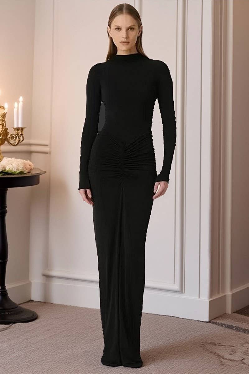 CWDMD01201_SLIM FIT SOLID COLOR PLEATED SEXY HIP DRESS