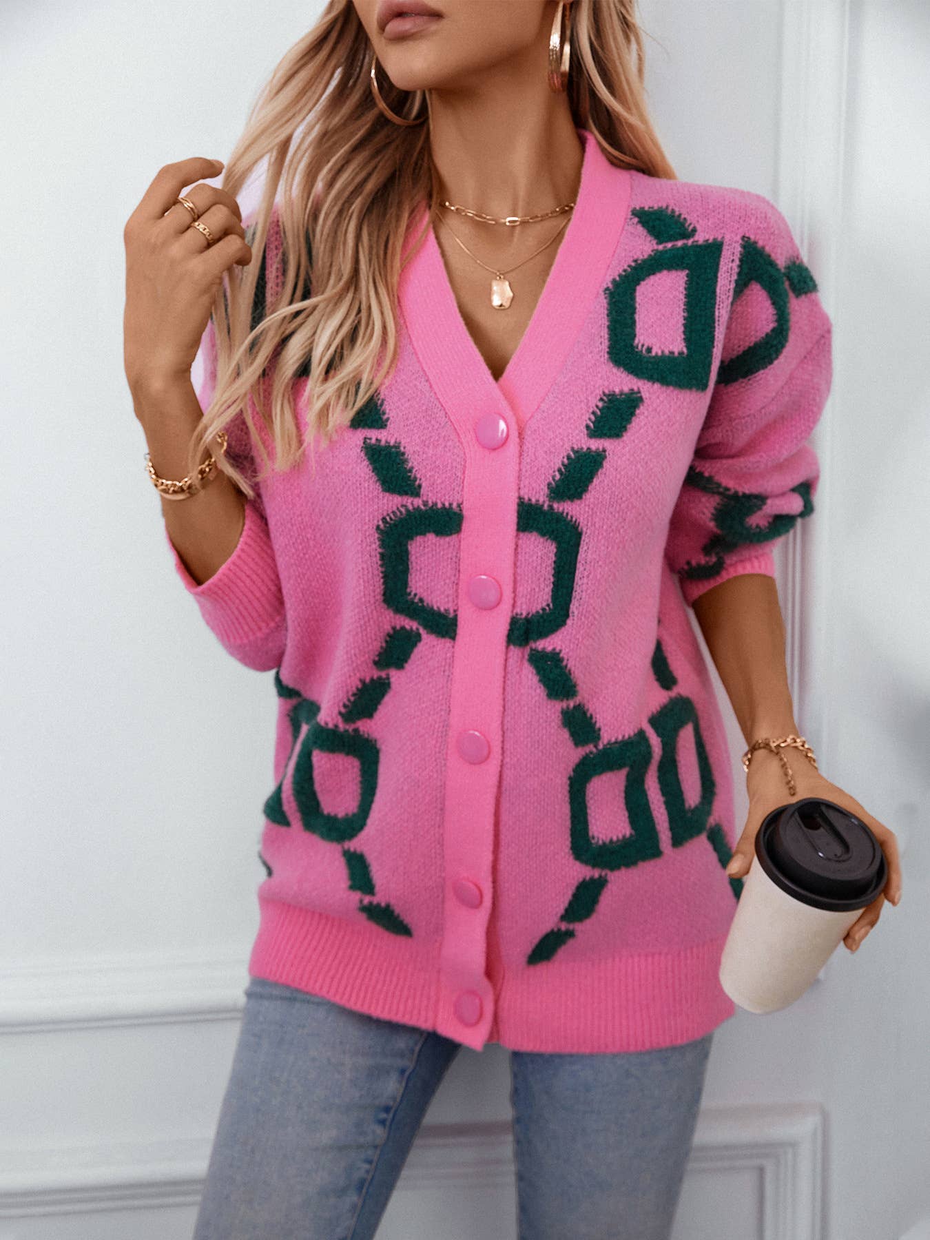 TOWEL EMBROIDERED MONOGRAM BUTTON UP SWEATER