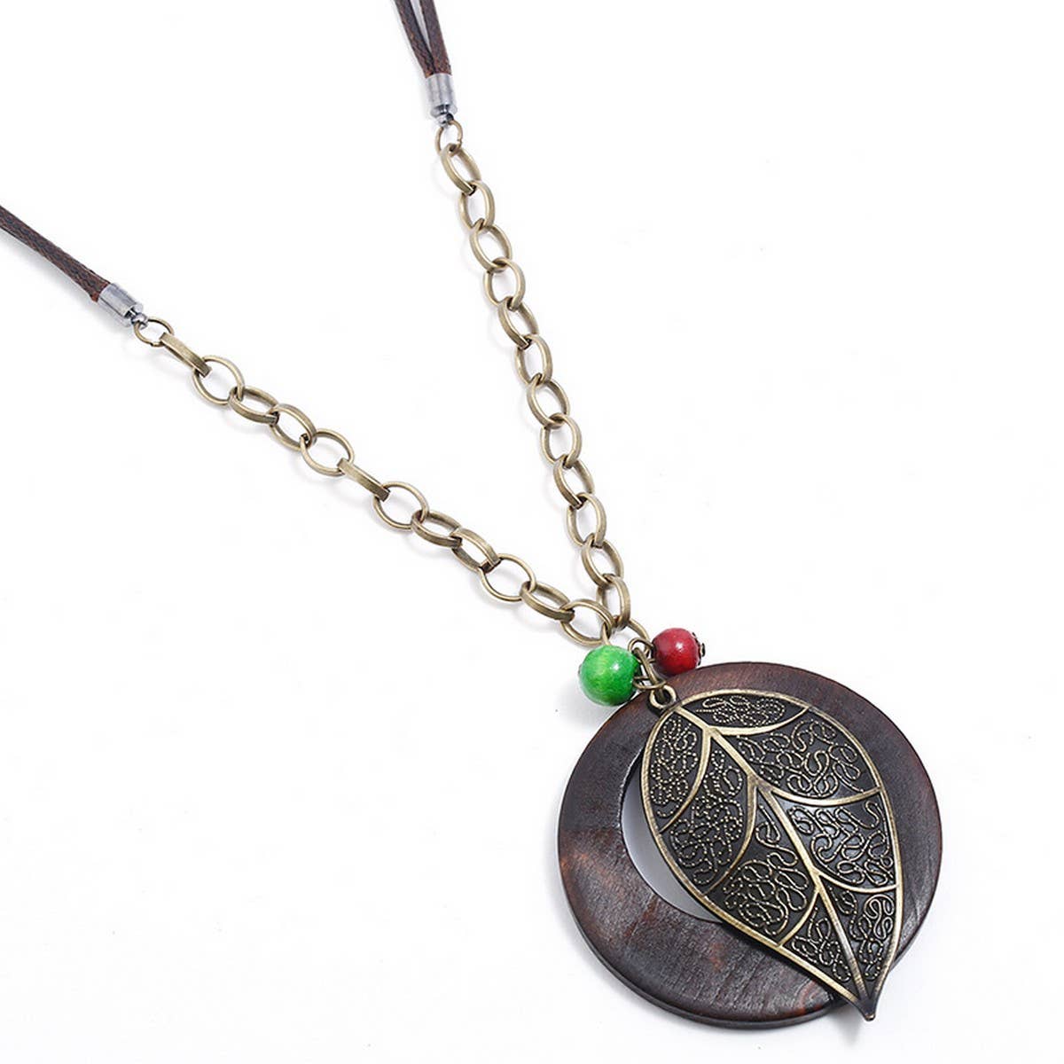 WAX WIRE ALLOY LARGE LEAF LONG NECKLACE