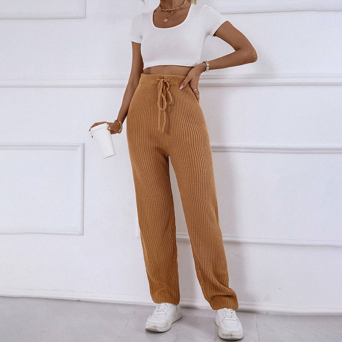 Home high-waisted slim-fit stretch wool trousers