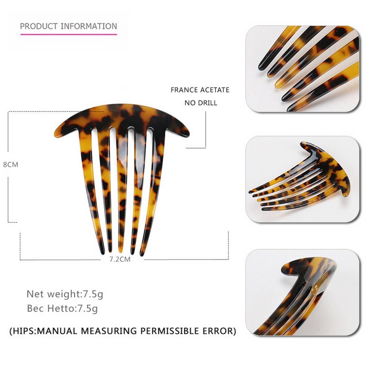 ACETATE PLATE HAIR COMB FIVE-TOOTH HAIRACCESSORIES_CWAHA4216