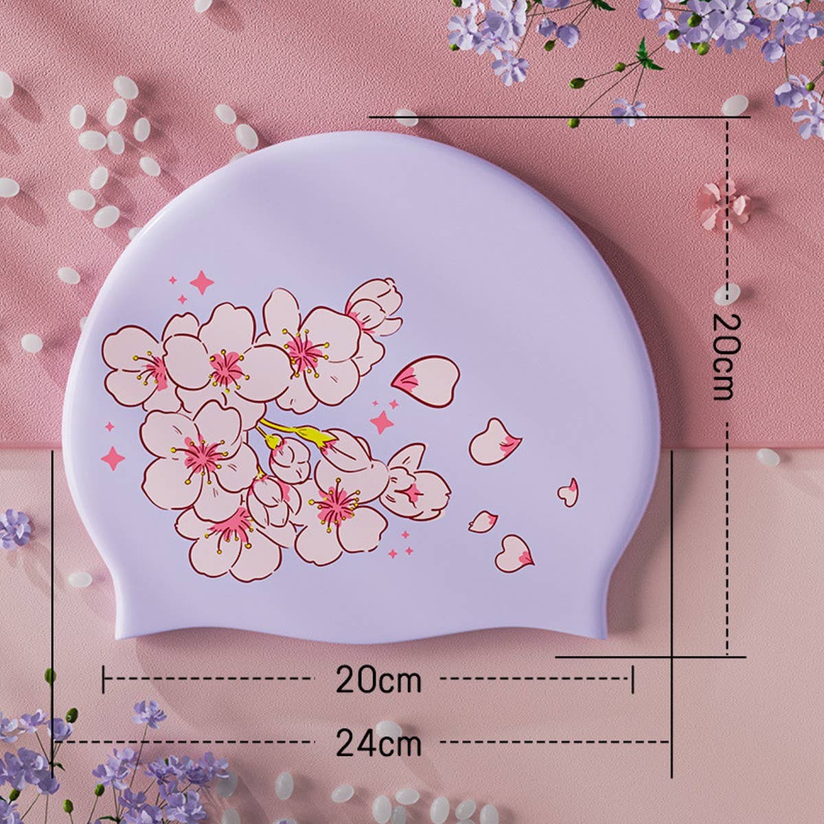 XL Printed Silicone Swim Cap for Long Hair Women_CWMM6704