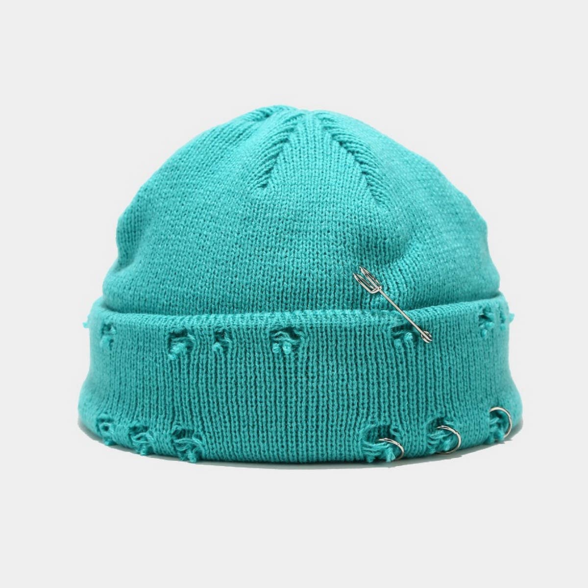 CWAH3168_NEW STYLE IRON RING PIN HOLE WOOL KNITTED HAT
