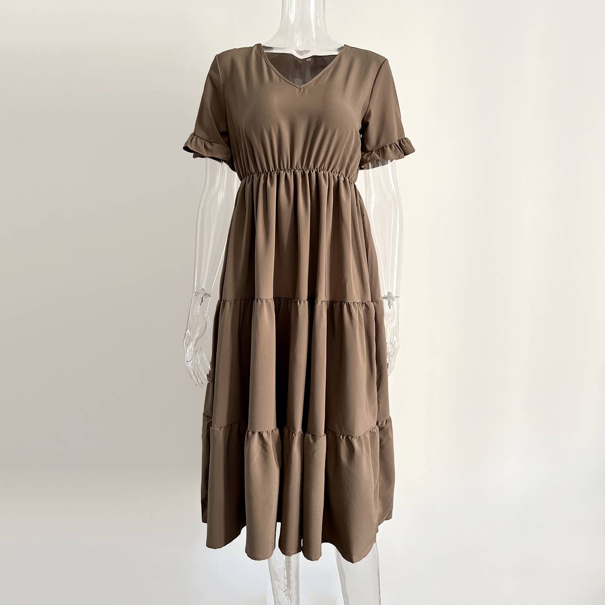V-NECK TIERED CHIFFON DRESS