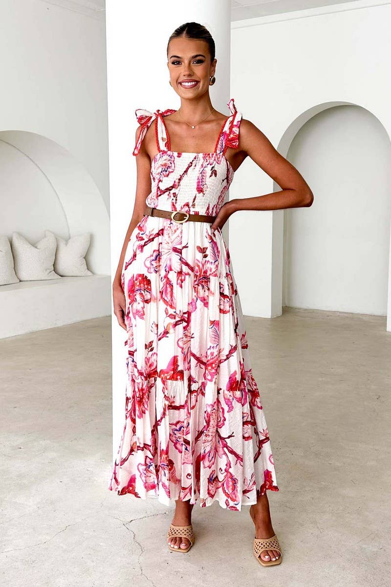 CWDMD5611_SPAGHETTI STRAP FLORAL SMOCKED WAIST MAXI DRESS