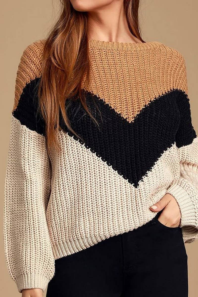 Irregular crew neck V-shaped pullover sweater