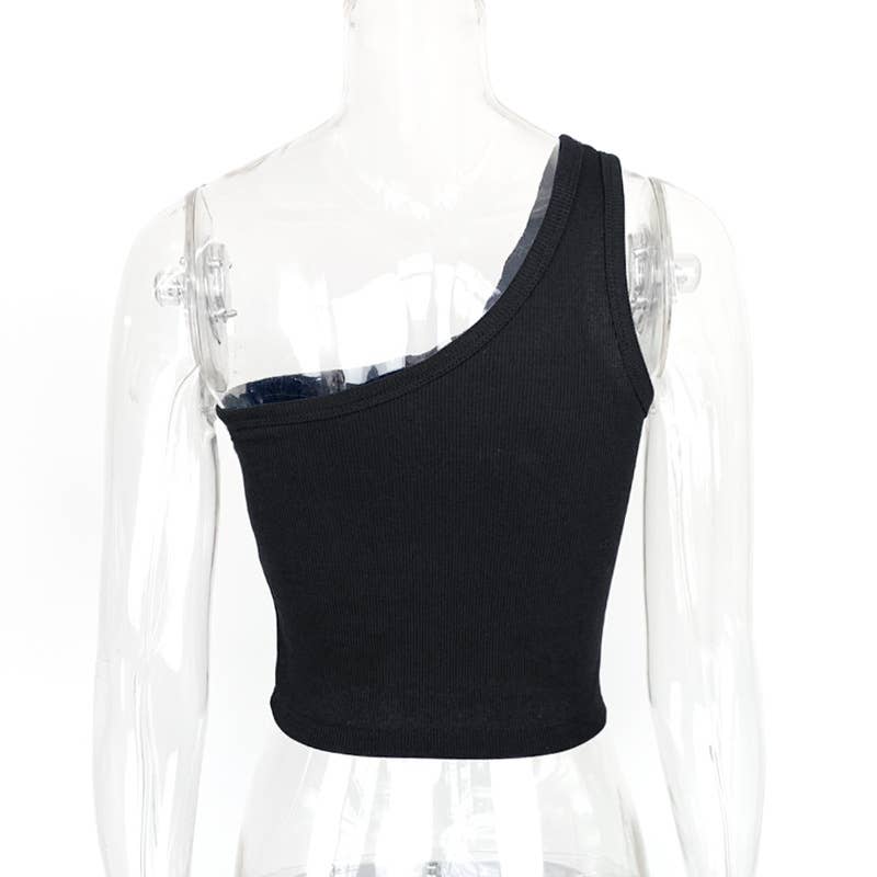 TRIM RIBBED TREND ONE-SHOULDER TANK TOP