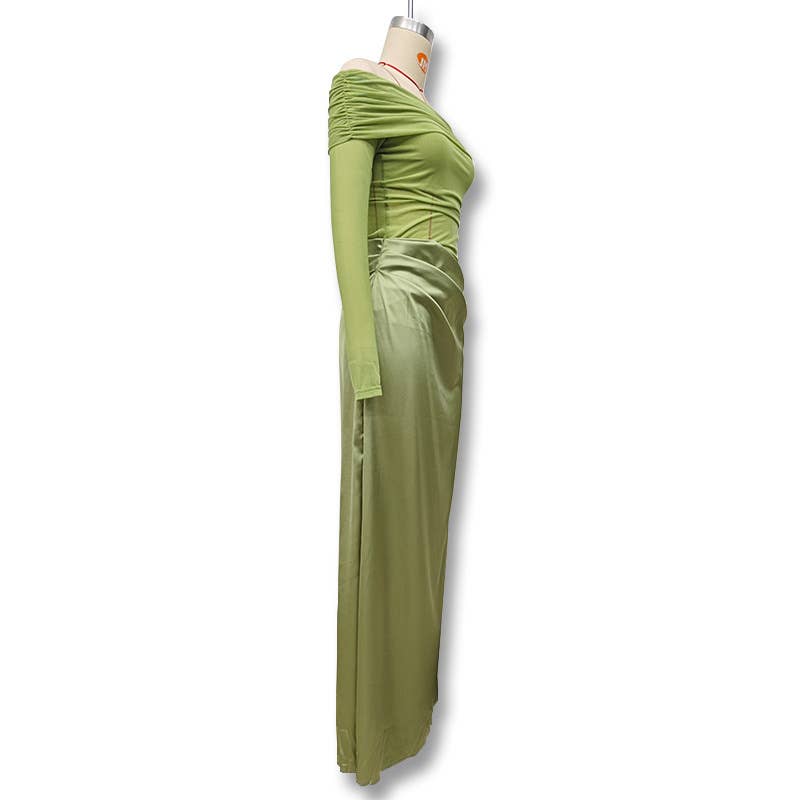 One-shoulder see-through mesh patchwork dress