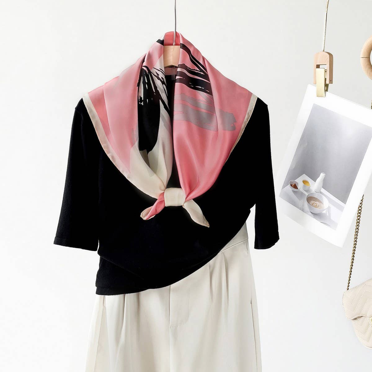 Elegant Polka Dot Satin Silk Scarf