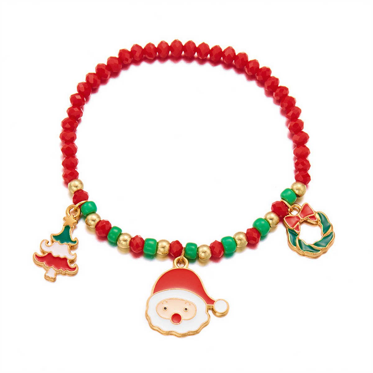 CHRISTMAS CANE PENDANT RICE BEAD BRACELET