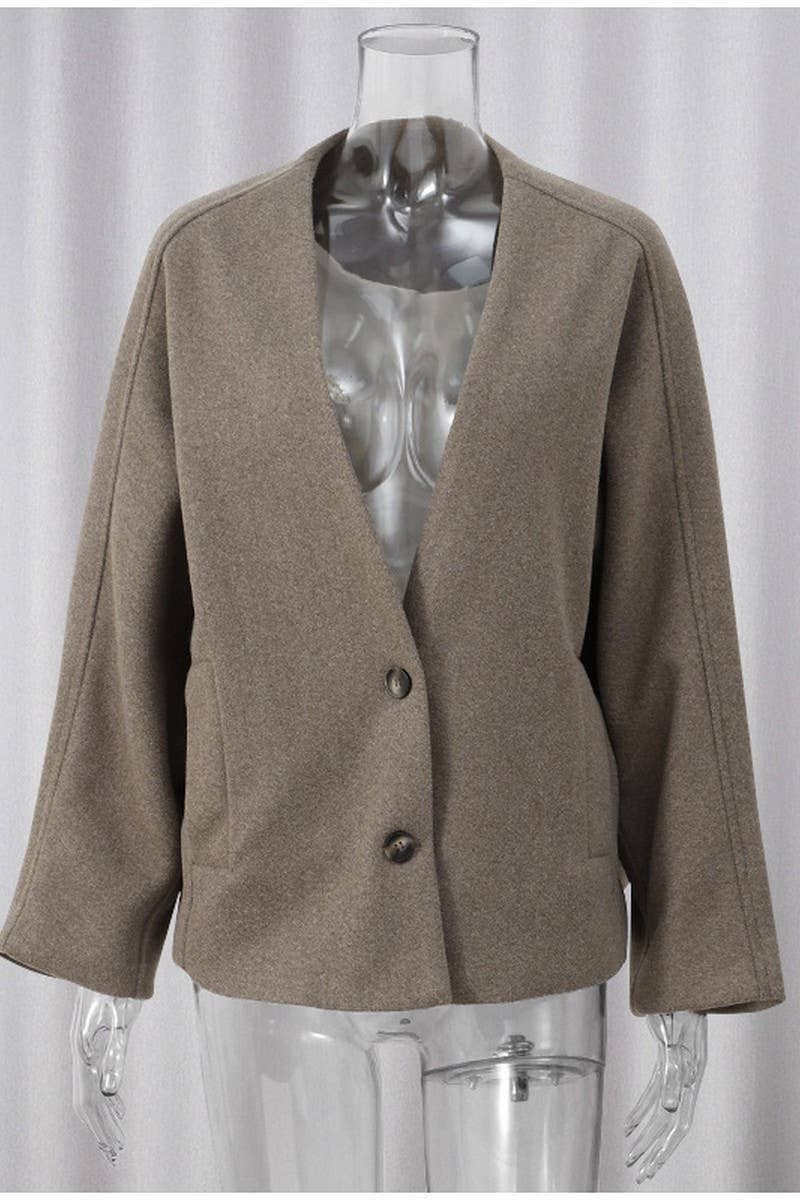 CWOCO0964_V-NECK SINGLE-BREASTED LOOSE SHORT COAT