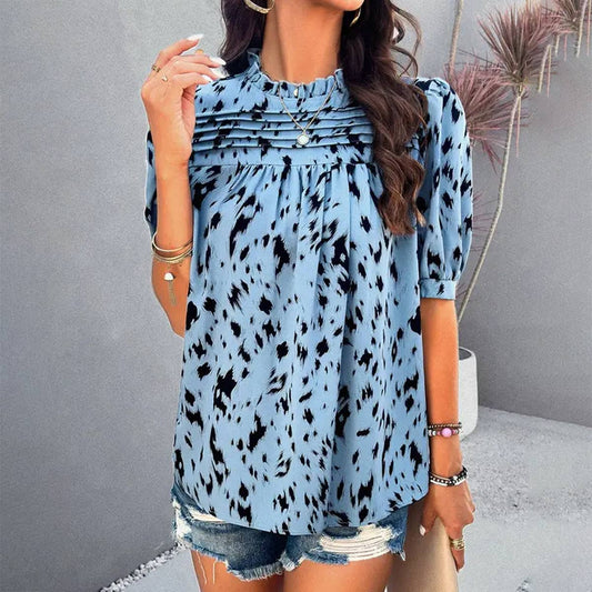 TEMPERAMENT CASUAL PRINTED SHORT SLEEVE TOP_CWTSTS0170