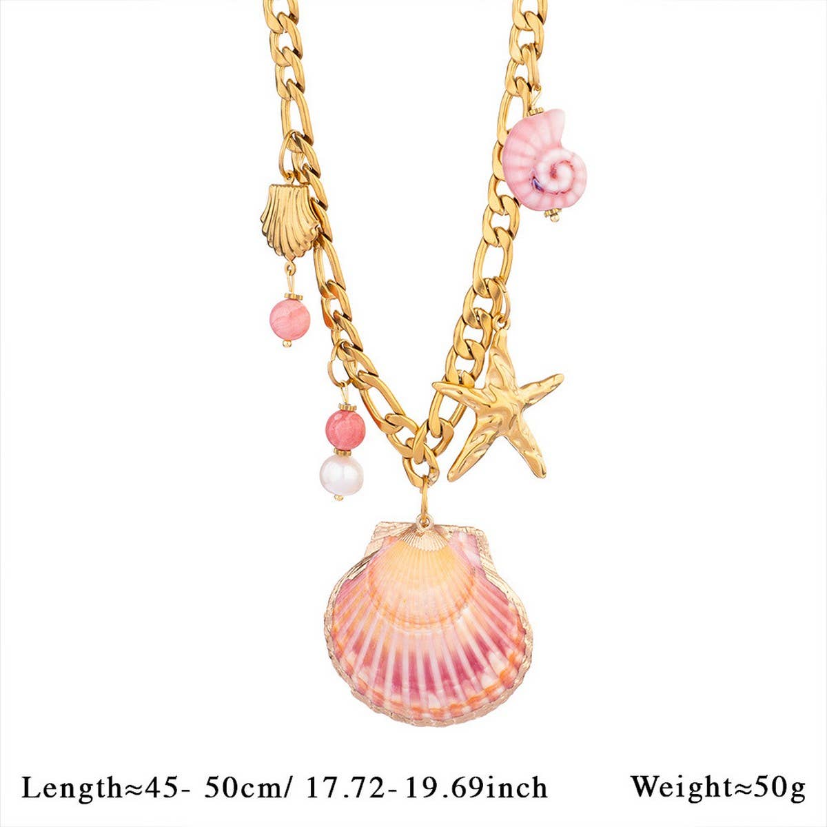 Large Shell & Starfish Beaded Figaro Necklace_CWMM7534
