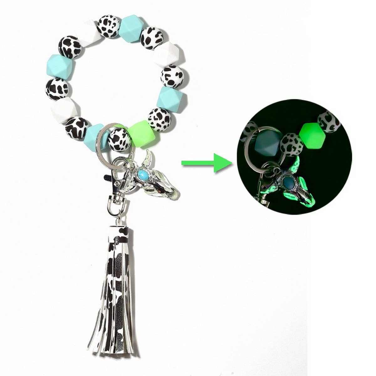 Glow Bull Head Silicone Bead Bracelet Keychain_CWAB5096
