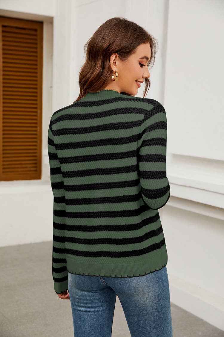 Striped sweater button knit cardigan coat