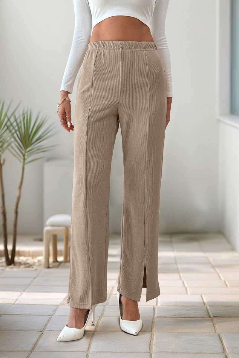 CWBLP2149_SOLID HIGH WAIST SPLIT STRAIGHT PANTS